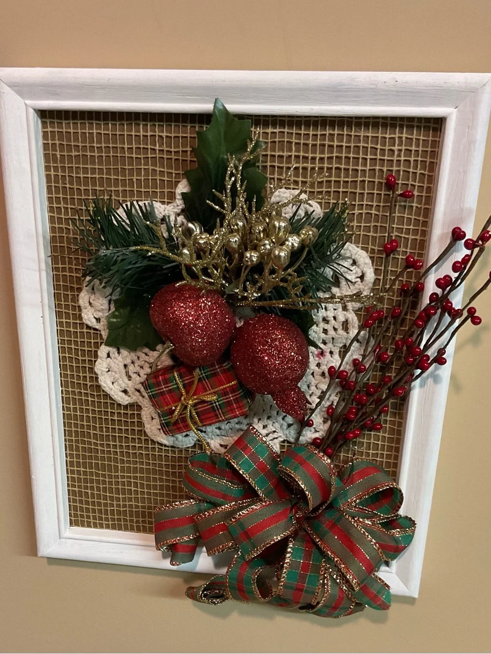 Holiday Plaid & Glitter Berry Wall Décor - Red and Green for Christmas